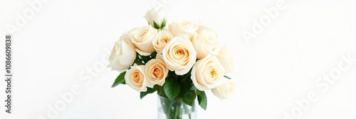 simple yet stunning white roses in a vase on a crisp white background, subtle charm, refined decor, classic beauty