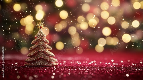 A red background with a red Christmas tree and red ornaments