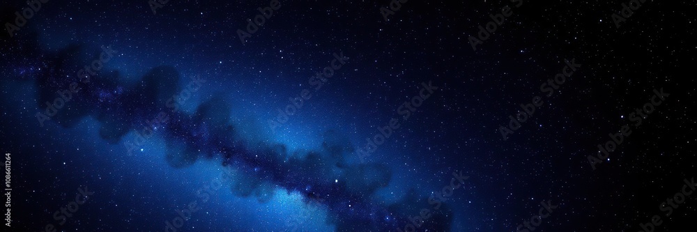 Naklejka premium Vast blue galaxy with innumerable stars and celestial bodies against a dark black background, universe, cosmos, celestial