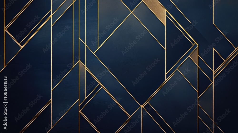 Geometric line art in gold over a dark blue background, forming an elegant and striking abstract design Geometric line art in gold over a dark blue background, forming an elegant and striking abstract design