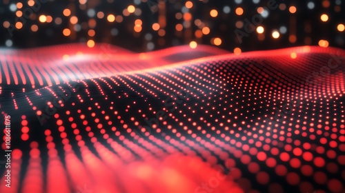 Twisting Ribbons of Holographic Light Creating a Mesmerizing Visual Display with Dots of Color in an Abstract Digital Landscape