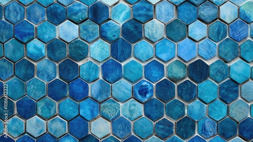 Wallpaper Mural Geometric mosaic pattern with hexagons in vibrant shades of blue, creating a visually appealing background Torontodigital.ca