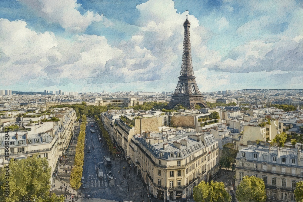 Fototapeta premium Explore Paris: Cityscape with Eiffel Tower and Buildings