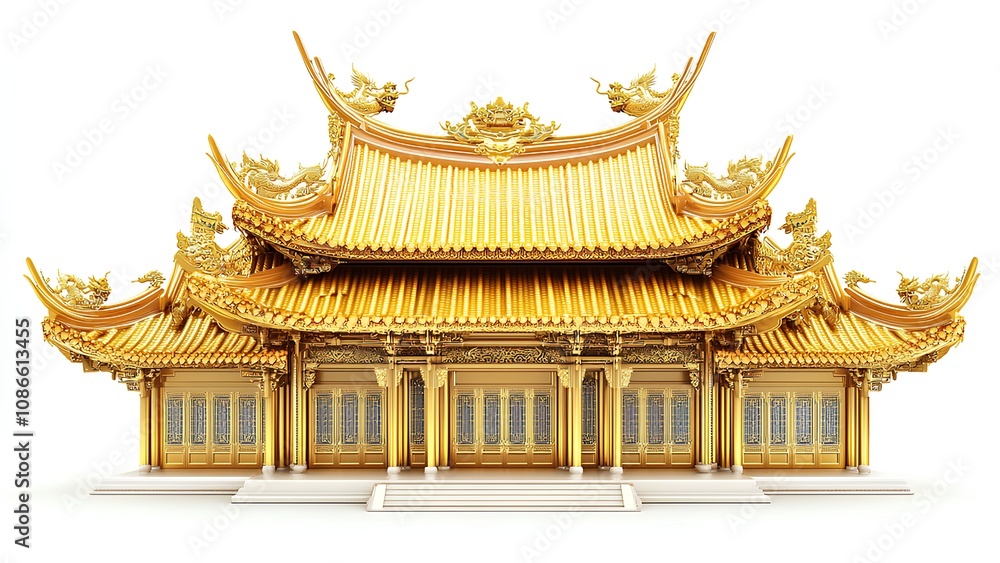 Fototapeta premium Exquisite Golden Asian Roof Design: A Symbol of Cultural Elegance
