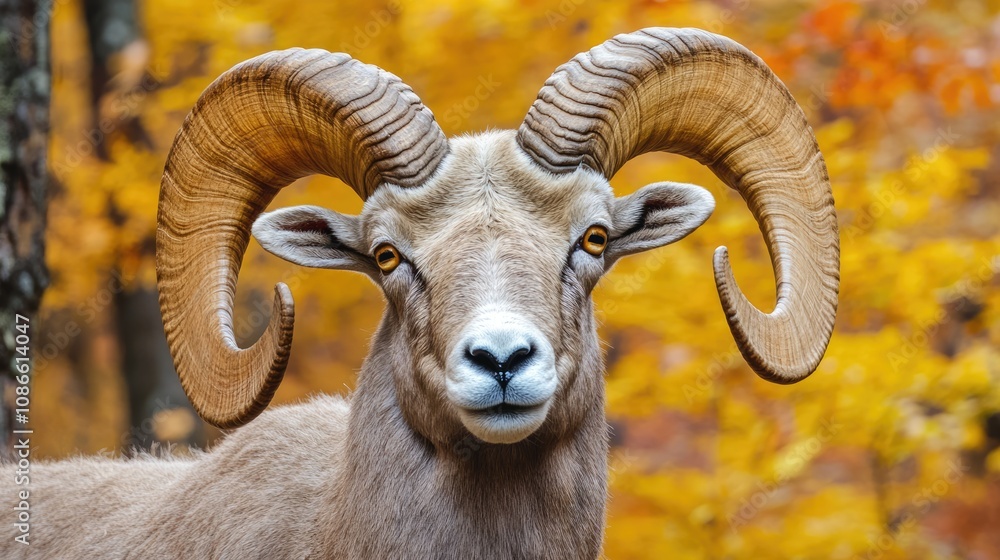 Bighorn Sheep Portrait in Autumnal Setting Bighorn Sheep Portrait in Autumnal Setting