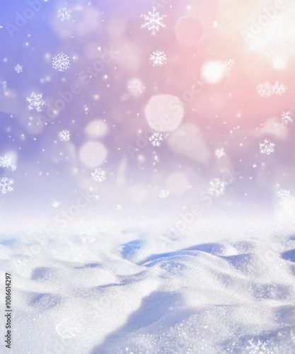 Wallpaper Mural Natural Winter Christmas background with sky, heavy snowfall, snowflakes in different shapes and forms, snowdrifts. Winter landscape with falling christmas shining beautiful snow. Torontodigital.ca