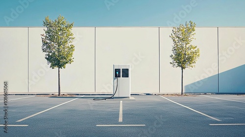 Fototapeta Naklejka Na Ścianę i Meble -  Minimalist Electric Vehicle Charging Station: Embracing Eco-Friendly Transportation in a Serene Natural Setting