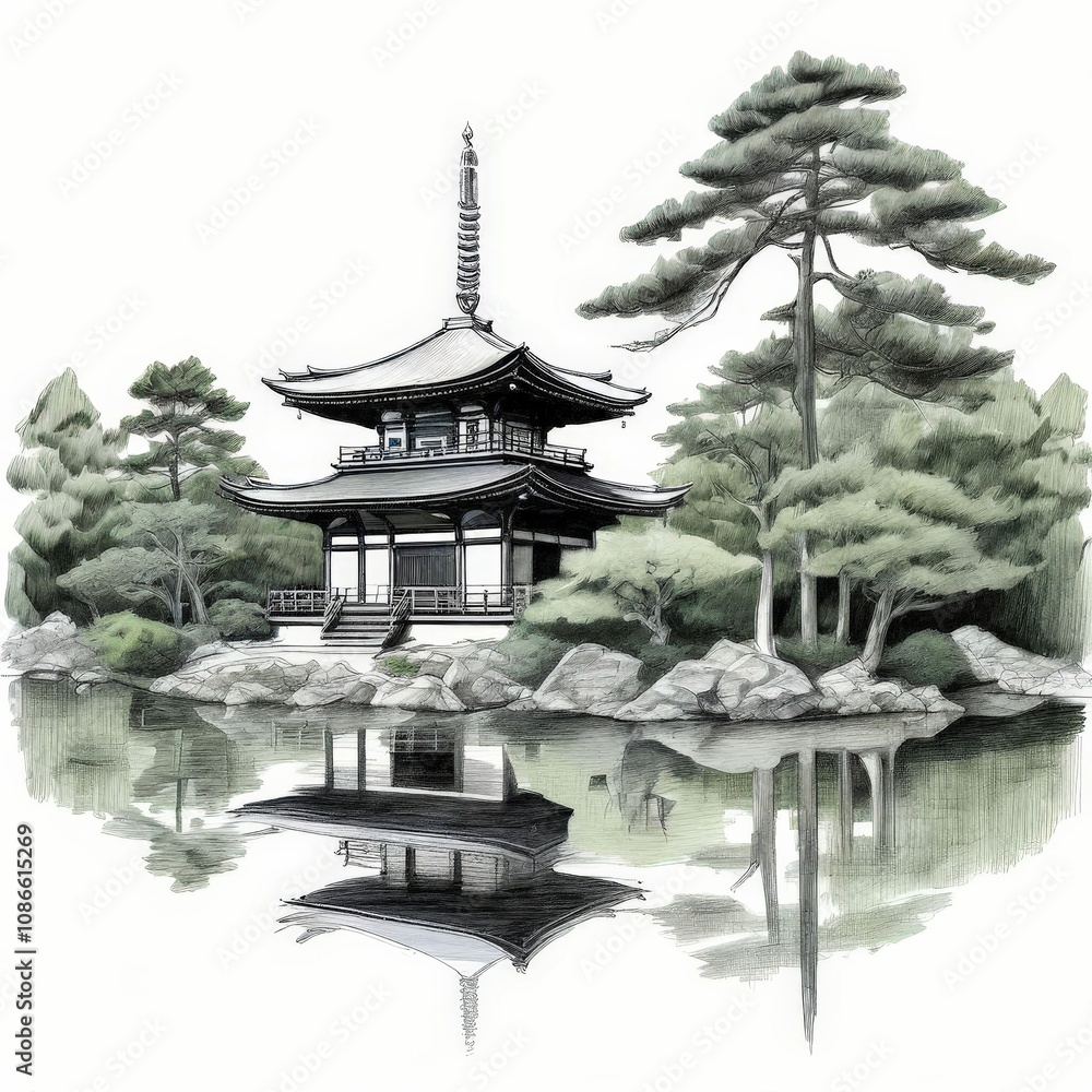 the AI Image Generator, Japanese Temple Pencil Drawing the AI Image Generator, Japanese Temple Pencil Drawing
