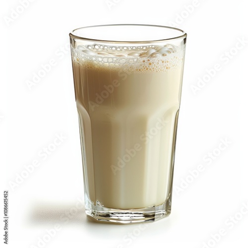 Glass of milk with foam on top. AI generative. .