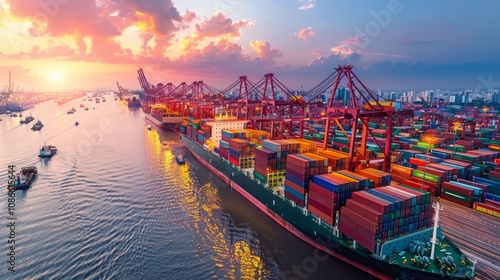 Wallpaper Mural Cargo ship loaded with shipping containers at a harbor. AI generative. . Torontodigital.ca