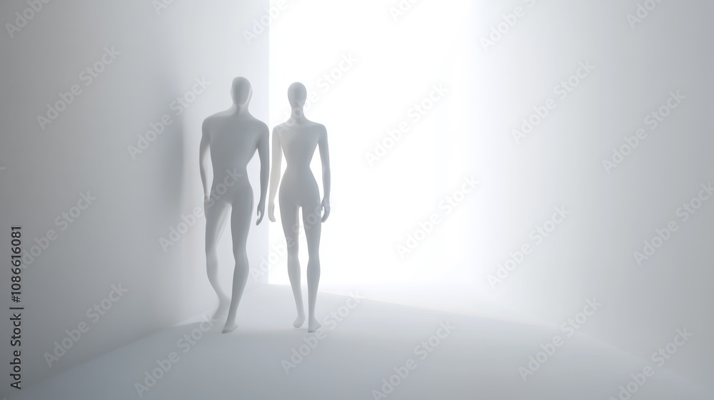 Illuminated figures walking in ethereal space. Illuminated figures walking in ethereal space.