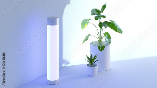 Wallpaper Mural Modern lamp brightening a green indoor plant. Torontodigital.ca