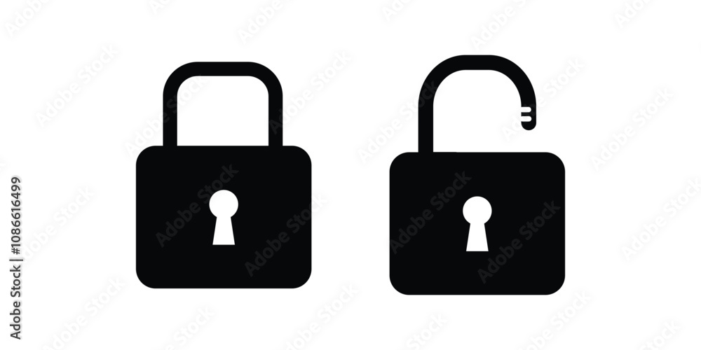 Locked and unlocked padlock icon collection. Set of close and open locks. Locked and unlocked padlock icon collection. Set of close and open locks.