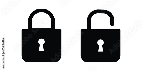 Locked and unlocked padlock icon collection. Set of close and open locks.