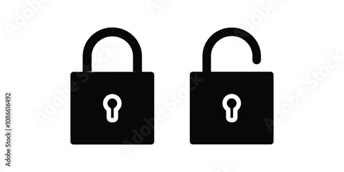 Locked and unlocked padlock icon collection. Set of close and open locks.