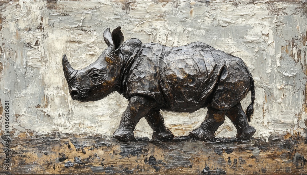 Fototapeta premium Rhino Painting on Canvas, Animal Art, Textured Art, Wildlife Painting