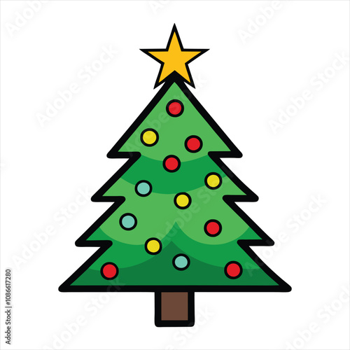 Christmas tree isolated on a white background. Colorful winter trees collection for holiday Xmas and New Year. Vector illustration
