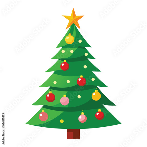 Christmas tree isolated on a white background. Colorful winter trees collection for holiday Xmas and New Year. Vector illustration