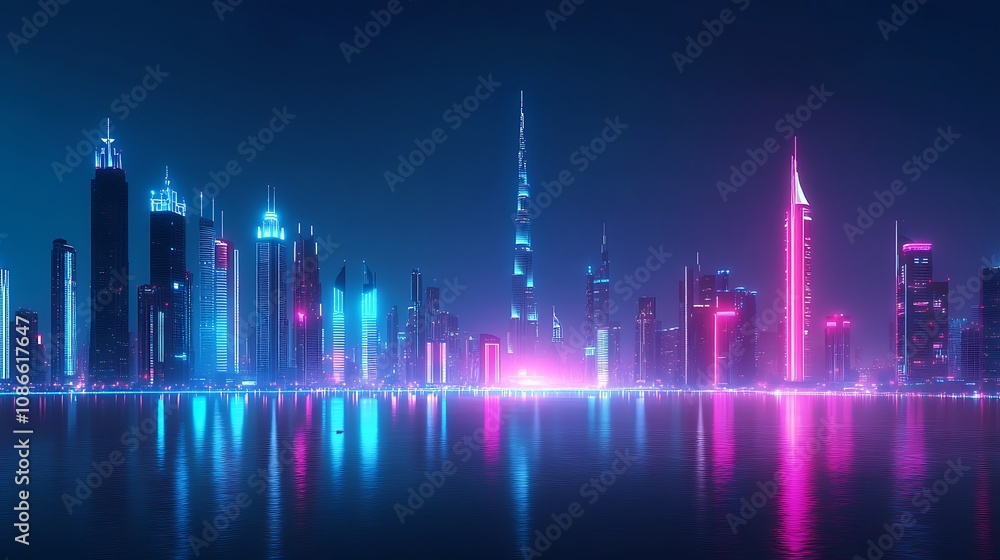 Illuminated panoramic view of Dubai city glowing with urban brilliance picture Illuminated panoramic view of Dubai city glowing with urban brilliance picture