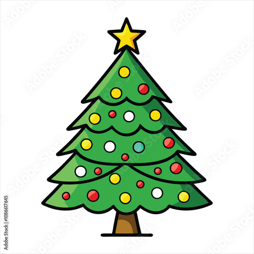 Christmas tree isolated on a white background. Colorful winter trees collection for holiday Xmas and New Year. Vector illustration