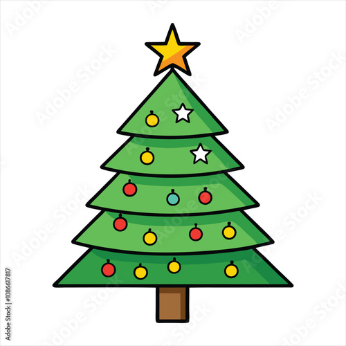 Christmas tree isolated on a white background. Colorful winter trees collection for holiday Xmas and New Year. Vector illustration