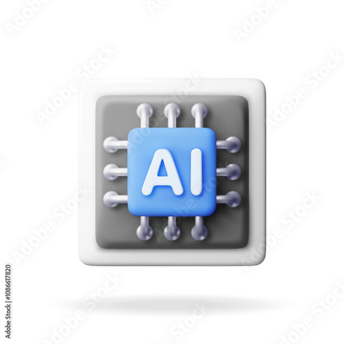 3d AI Chip isolated on white. Render artificial intelligence chipset set icon. AI processor in business, science and work. Computer semiconductor part. Technology and engineering. Vector illustration
