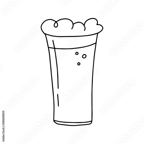 Glass of beer in doodle style. Vector isolated on white background.