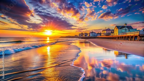 Golden hour breaks on Hampton Beach's shores. photo