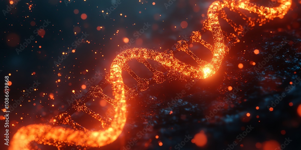Glowing red DNA helix on dark background. Glowing red DNA helix on dark background.