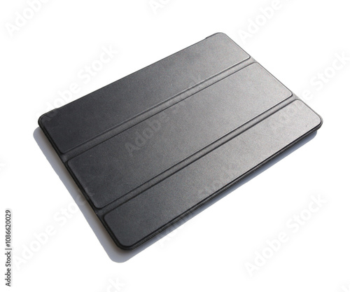 Grey tablet computer protective jacket on white background