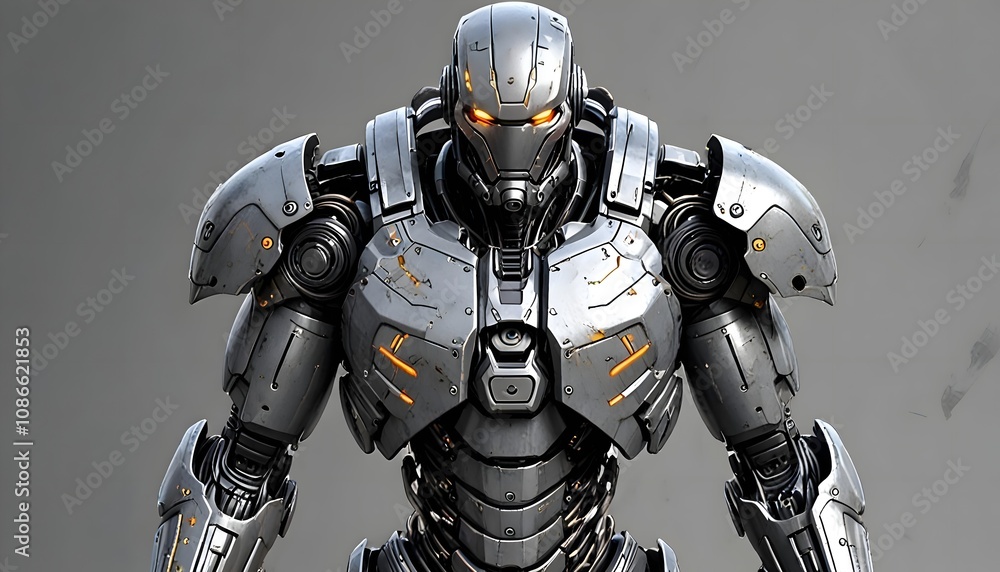 Heavily Augmented Cyborg in Weathered Gray Armor Heavily Augmented Cyborg in Weathered Gray Armor