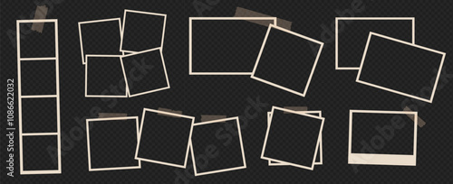 Vintage photo frame vector set with film collage template at the transparent bg as a png. Realistic icons for scrapbook albums, snapshots, and gallery displays.