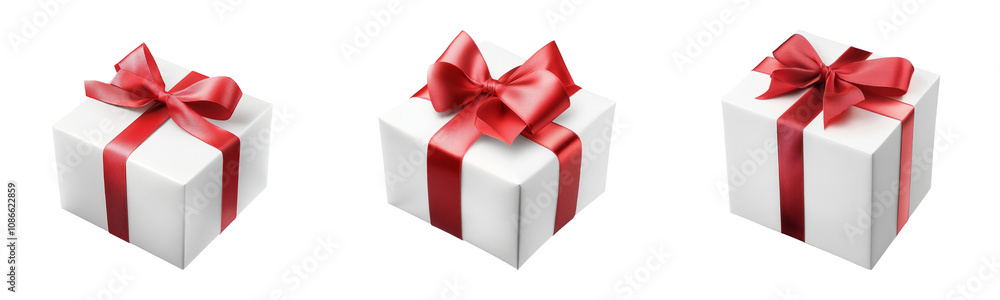 Obraz premium High-Quality PNG of White gift box with red bow Isolated on White Background – High Resolution