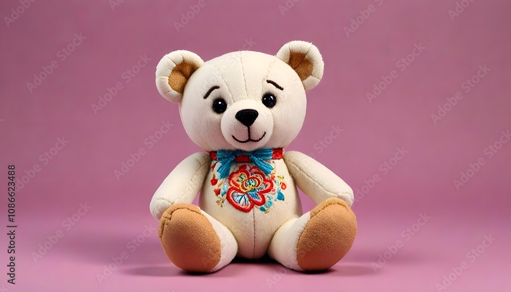 Plush Children's Toy in the Center with Pastel Background Plush Children's Toy in the Center with Pastel Background