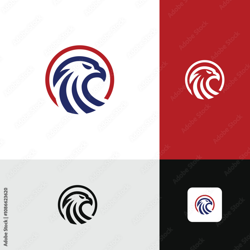 Red And Blue Eagle Head Logo Design Hawk Falcon Power Force Patriotic Circle Red And Blue Eagle Head Logo Design Hawk Falcon Power Force Patriotic Circle