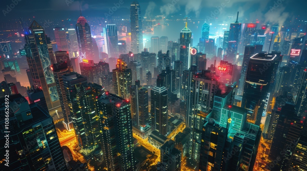 Futuristic Cityscape with Neon Lights at Night Futuristic Cityscape with Neon Lights at Night