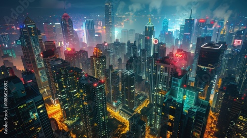 Wallpaper Mural Futuristic Cityscape with Neon Lights at Night Torontodigital.ca