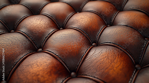 A detailed texture of leather upholstery with visible stitching and subtle creases, showcasing the rich, luxurious feel of high-quality leather. Ideal for furniture, interior design, or fashion projec photo