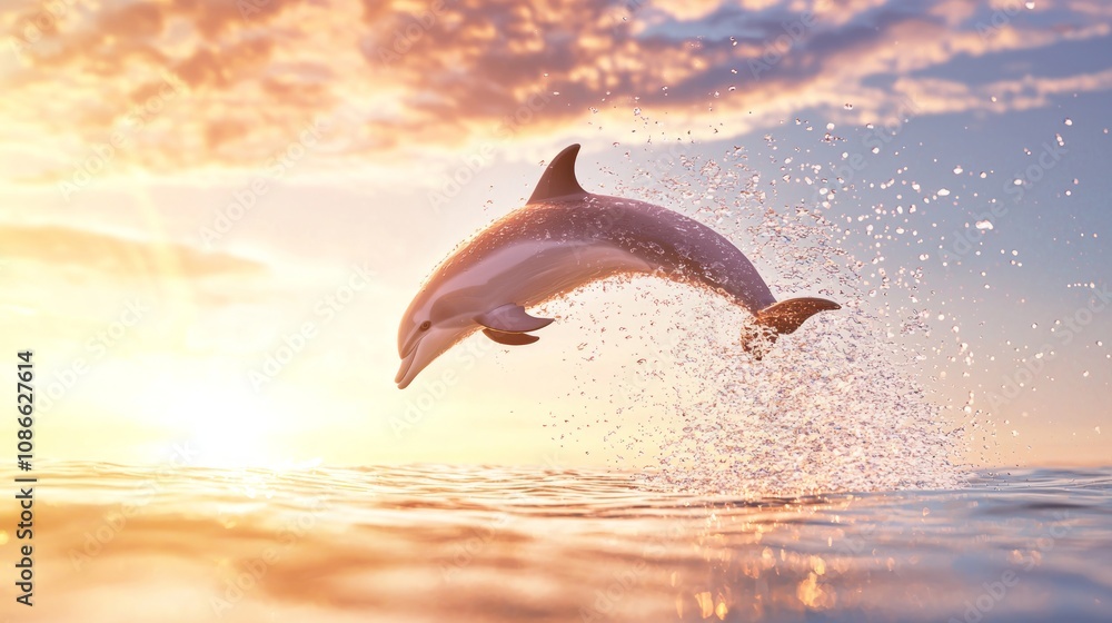 Fototapeta premium Joyful Dolphin Splashing in Pristine Ocean Waters - Capturing the Playful Aquatic Charm of Marine Life