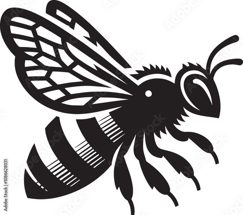 Honey bee insect silhouette vector illustration isolated on white background