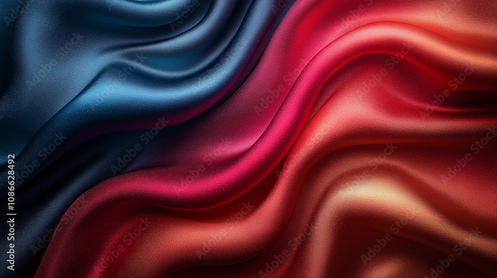 Colorful crumpled satin fabric with a glossy sheen and soft folds, showcasing a luxurious, vibrant texture, ideal for fashion, design, or decorative backgrounds. Colorful crumpled satin fabric with a glossy sheen and soft folds, showcasing a luxurious, vibrant texture, ideal for fashion, design, or decorative backgrounds.