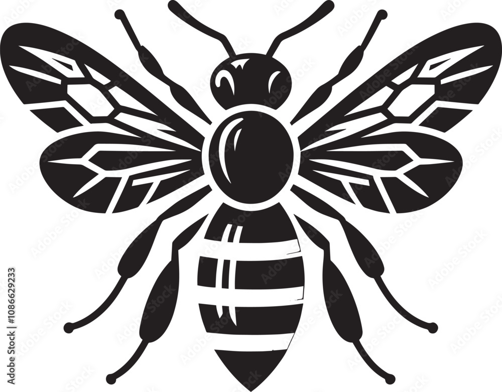Honey bee insect silhouette vector illustration isolated on white background