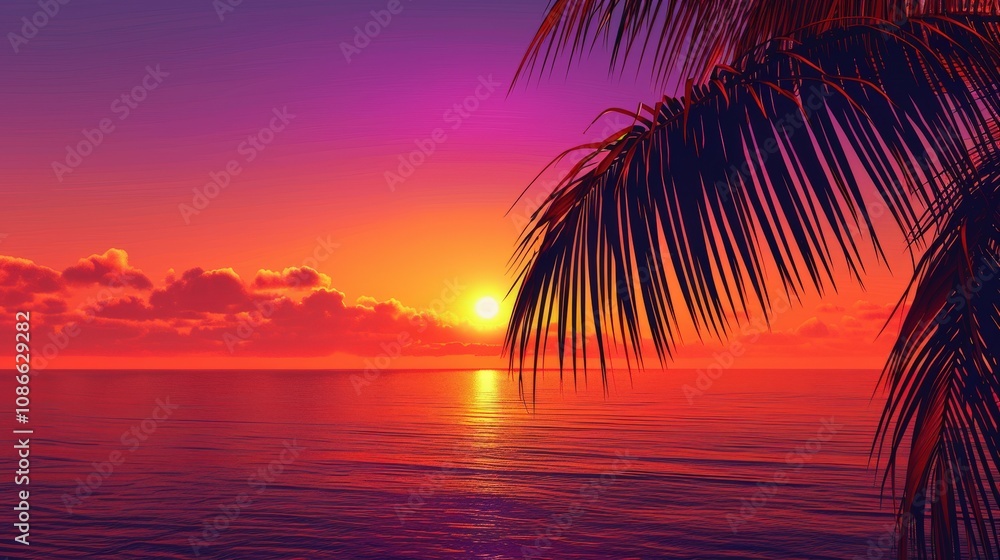 Vibrant Sunset Over Calm Ocean Waters Vibrant Sunset Over Calm Ocean Waters