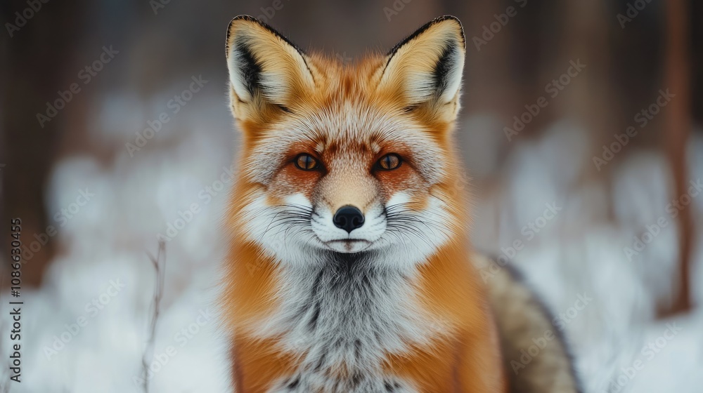 Fototapeta premium Portrait of a Curious Red Fox in Winter
