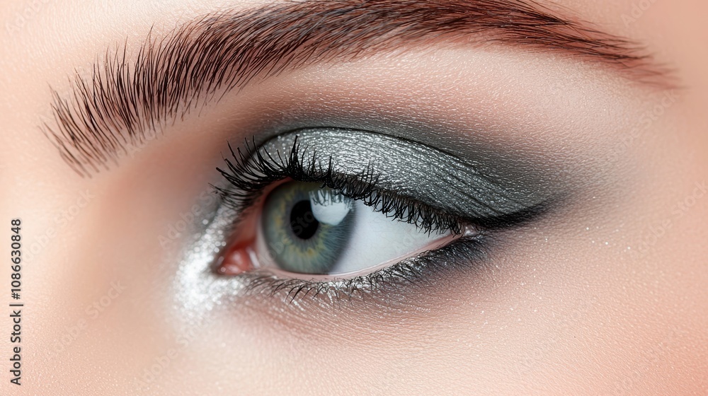 A dramatic smoky eye look, featuring blended shades of black, gray, and silver, creating a sultry and alluring effect. A dramatic smoky eye look, featuring blended shades of black, gray, and silver, creating a sultry and alluring effect.