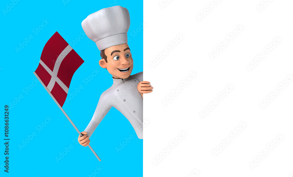 Fun 3D cartoon chef with the flag from Denmark, alpha channel included Fun 3D cartoon chef with the flag from Denmark, alpha channel included