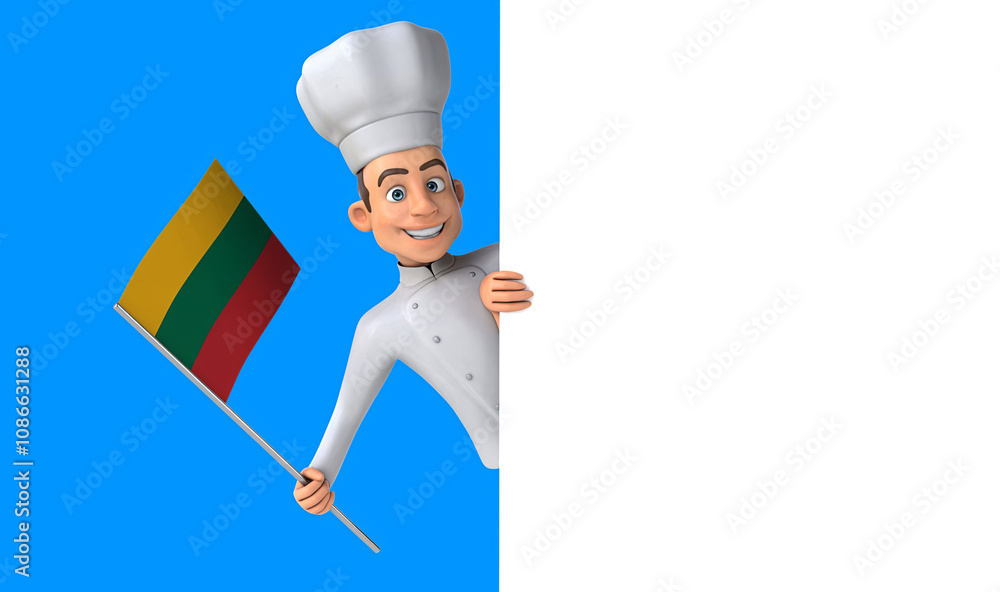 Fun 3D cartoon chef with a flag from lithuania Fun 3D cartoon chef with a flag from lithuania