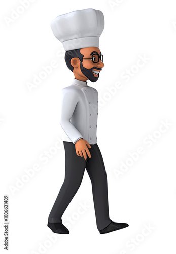 Fun 3D cartoon illustration of an indian chef with alpha