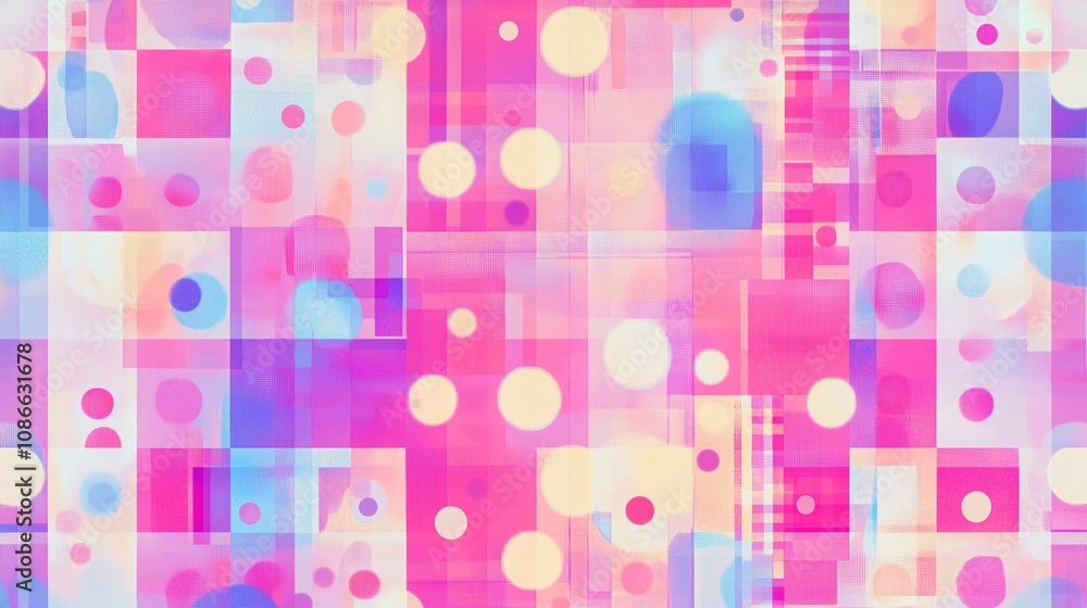 Abstract pink and blue geometric pattern with circular and square shapes Abstract pink and blue geometric pattern with circular and square shapes