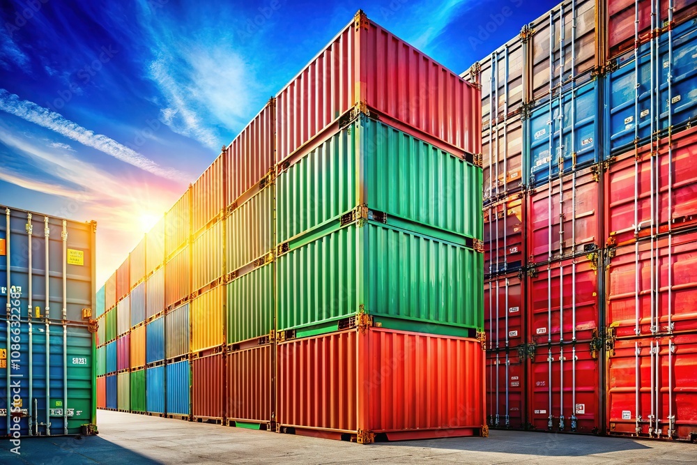 Fototapeta premium Photography of industrial shipping container storage.